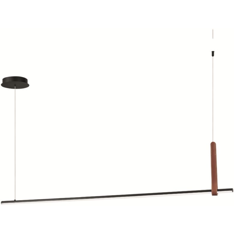 foto del prodotto lampada a sospensione led regoli in metallo con elemento in ecopelle 150 cm