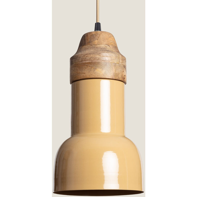 foto del prodotto lampada a sospensione legno e metallo ayana yash giallo