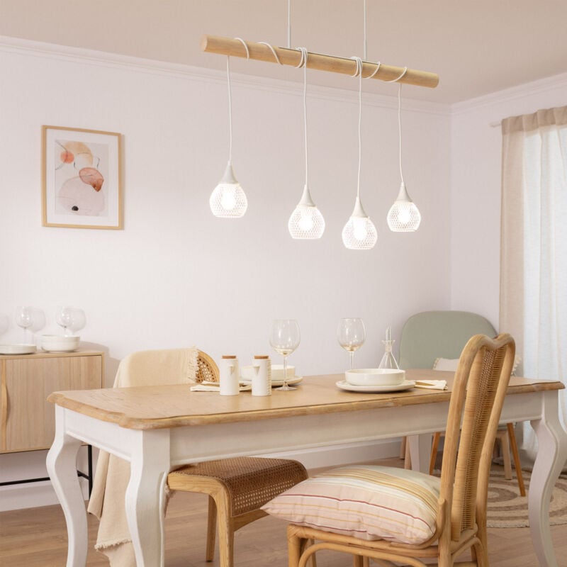 foto del prodotto lampada a sospensione legno e metallo monah bianco