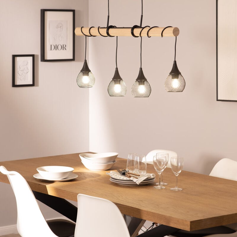 foto del prodotto lampada a sospensione legno e metallo monah nero
