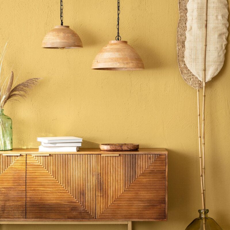 foto del prodotto lampada a sospensione legno naisha m iluzzia marrone