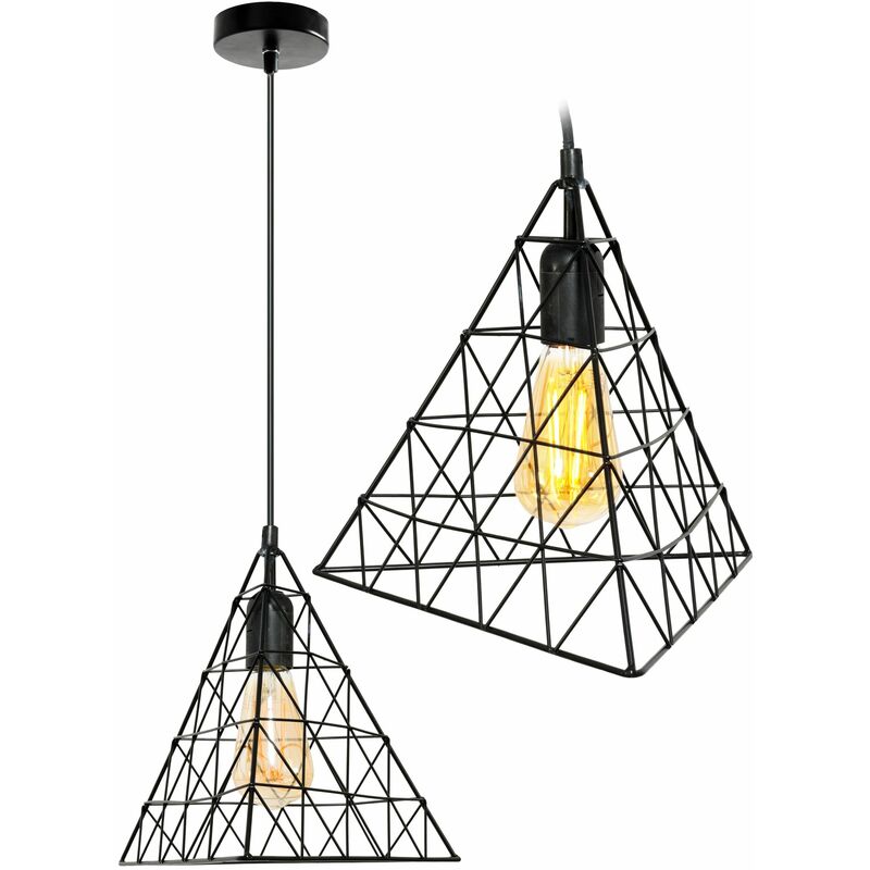 foto del prodotto lampada a sospensione lh2058 loft nero piramide 1 punti luce e27 28x28x25 98cm regolabile