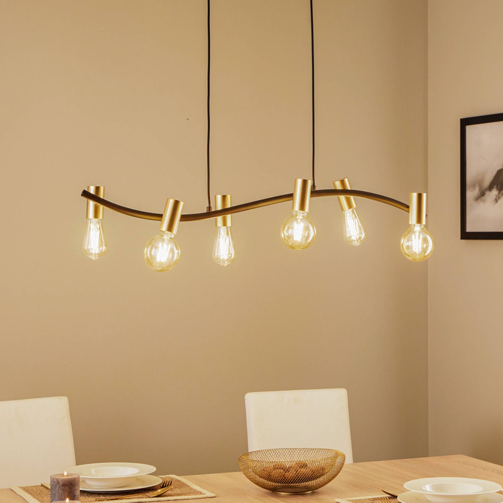 foto del prodotto lampada a sospensione lindby anito, nero oro, metallo, 100 cm, e27