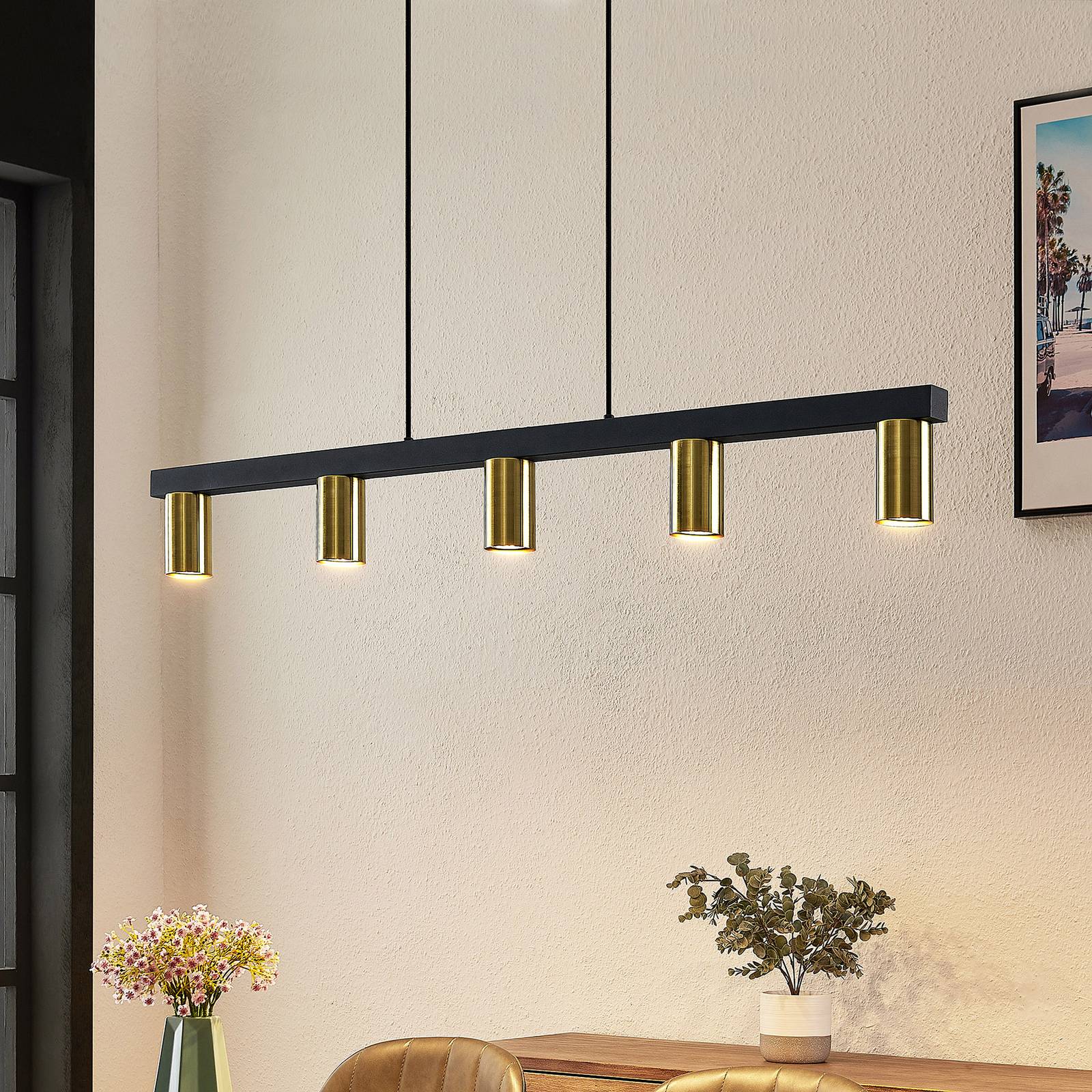 foto del prodotto lampada a sospensione lindby baliko, nero ottone, a 5 luci, gu10