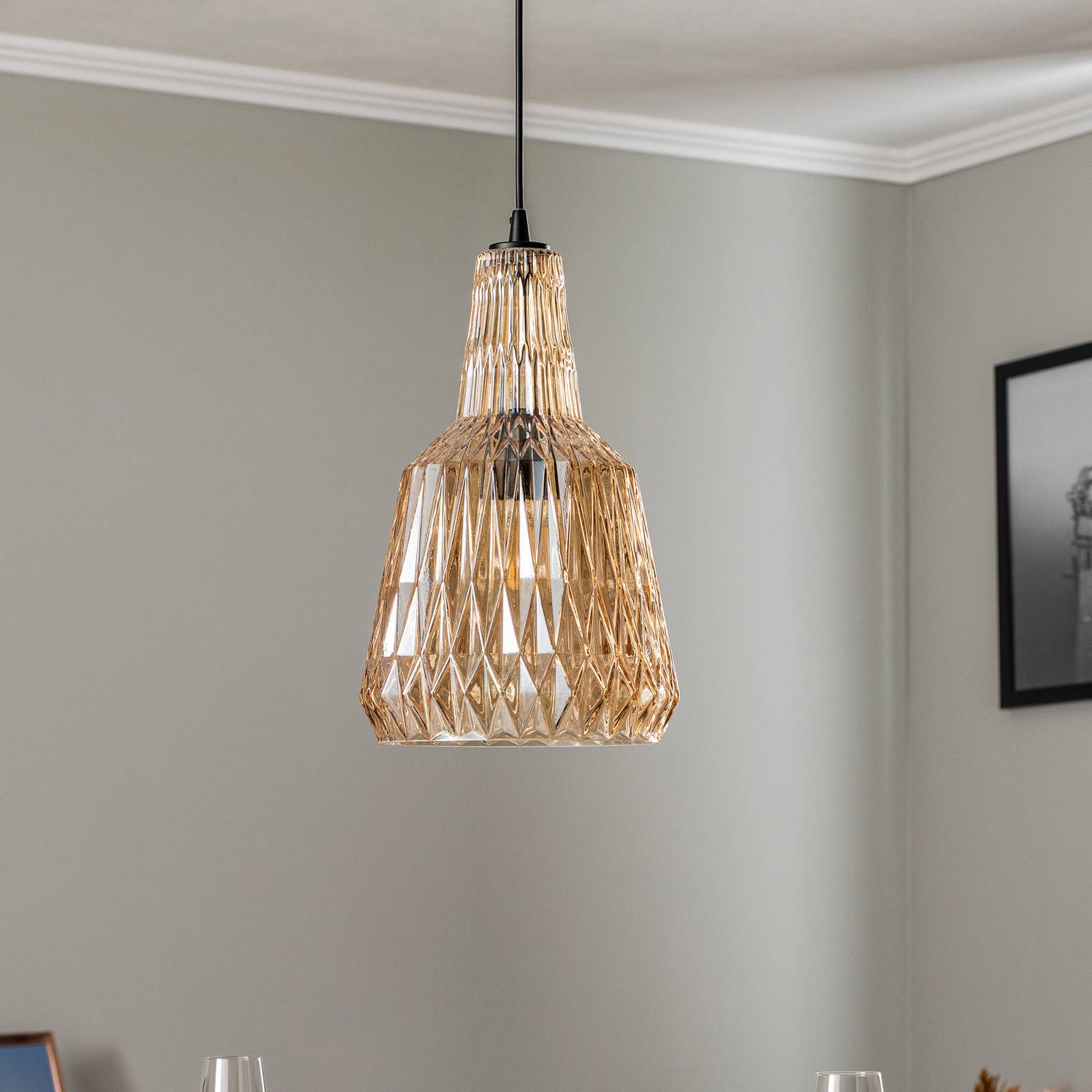 foto del prodotto lampada a sospensione lindby belarion, ambra, vetro, 23 cm