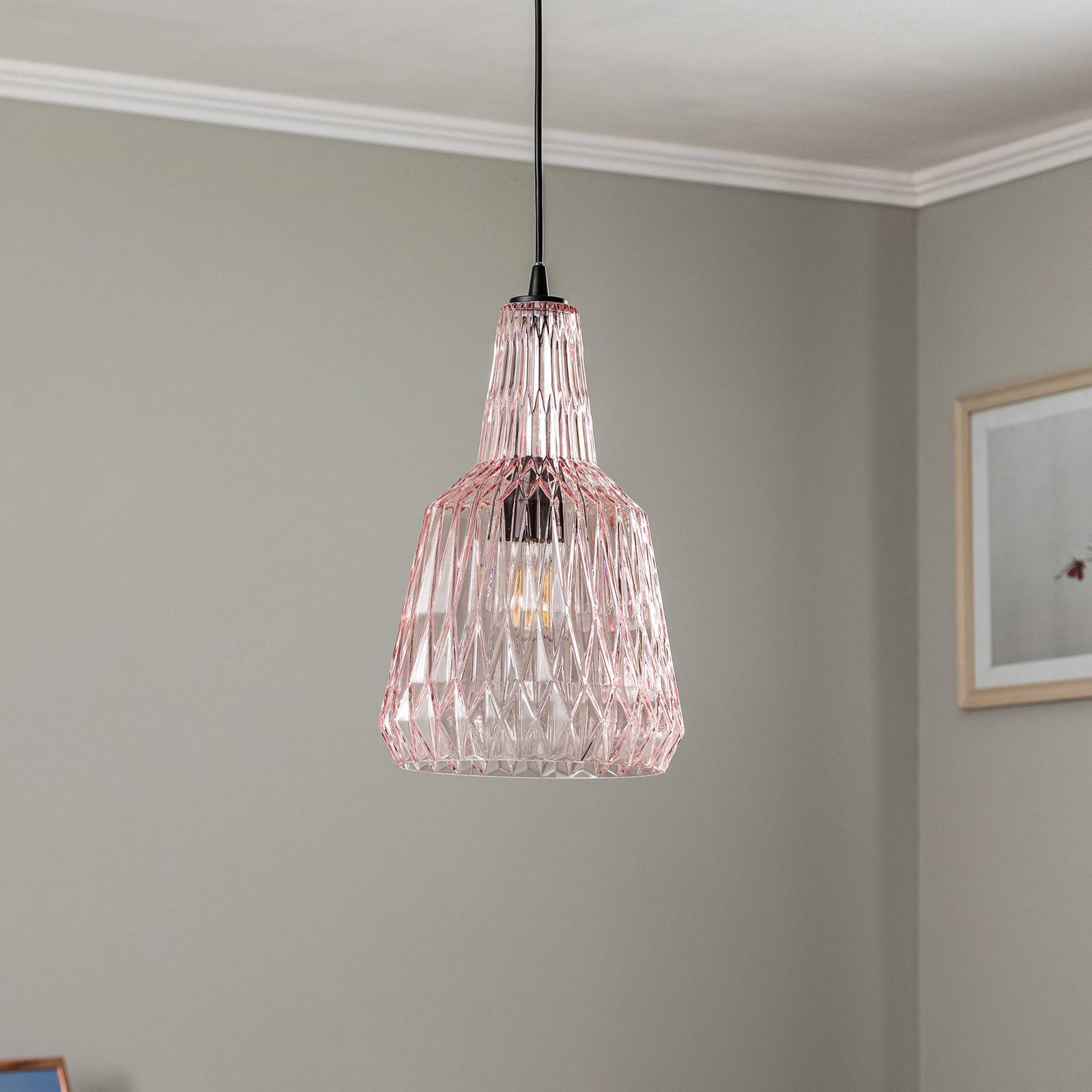 foto del prodotto lampada a sospensione lindby belarion, rosa, 1 luce, vetro, 23 cm