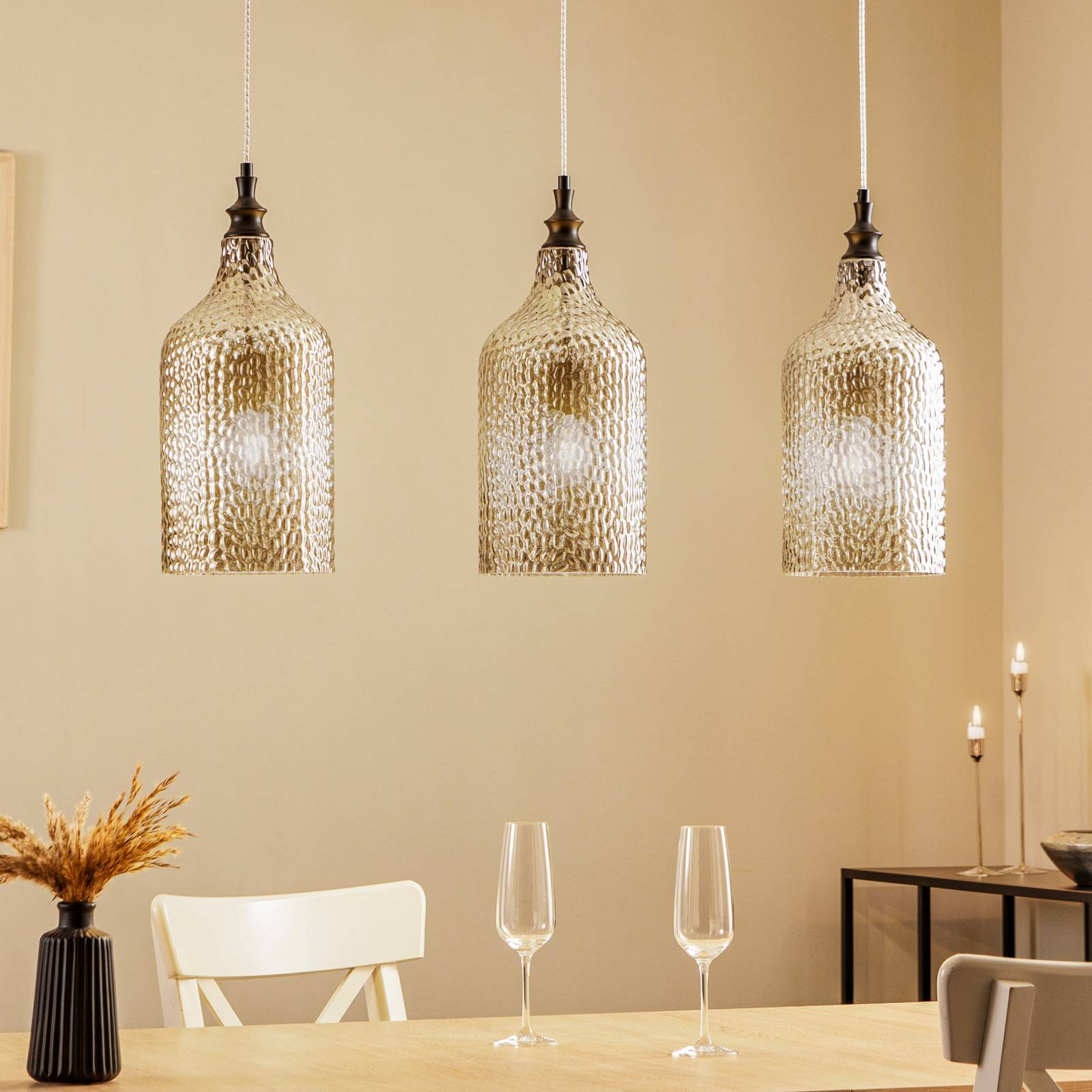 foto del prodotto lampada a sospensione lindby drakar, a 3 luci, grigio, vetro, 19,5 cm