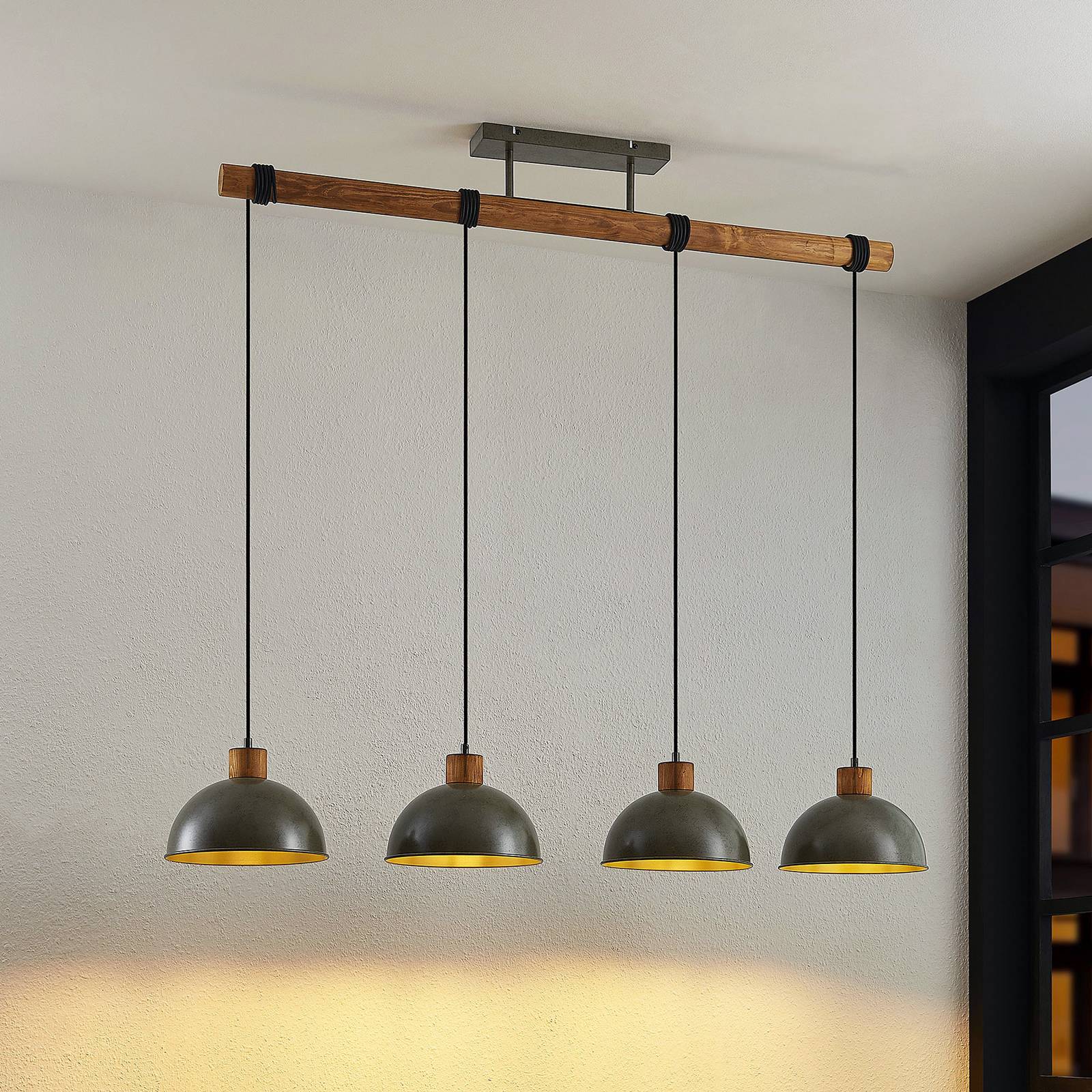 foto del prodotto lampada a sospensione lindby durbis, 116 cm, a 4 luci, grigio, legno, e27