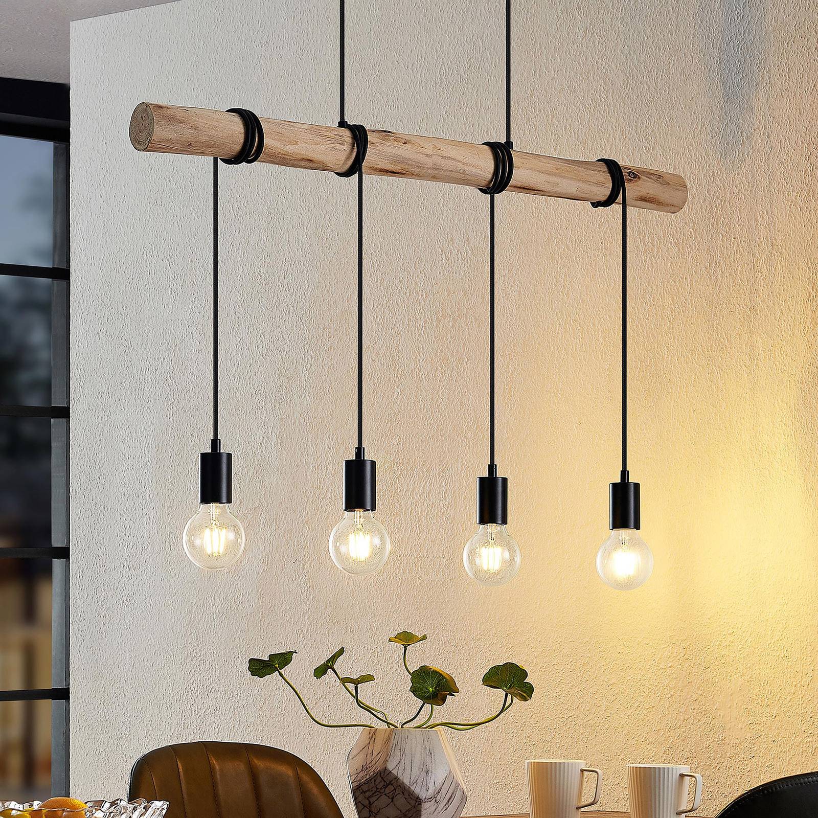 foto del prodotto lampada a sospensione lindby ferris, a 4 luci, 90 cm, legno, e27
