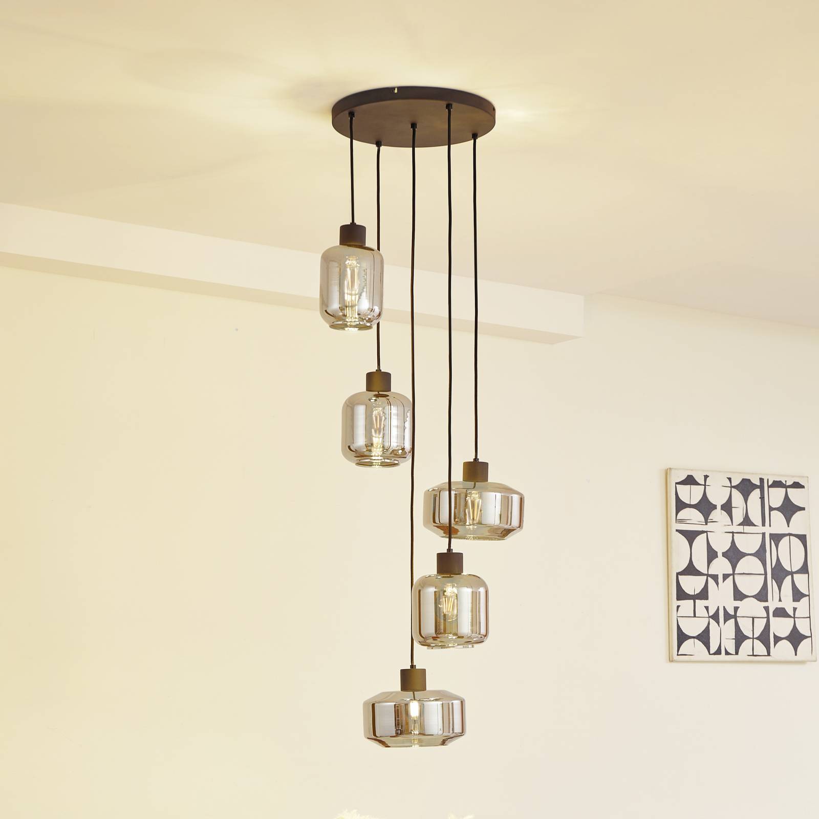 foto del prodotto lampada a sospensione lindby hildur, 35 cm, grigio fumo, vetro, e27