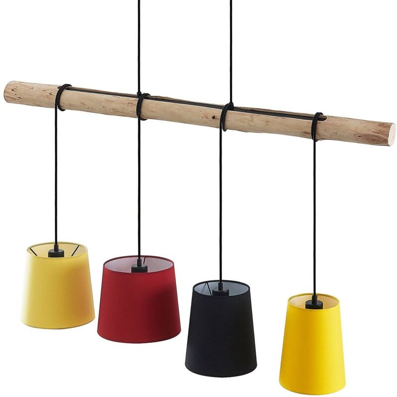 foto del prodotto lampada a sospensione lindby hinai, nero rosso giallo, tessuto, 116cm