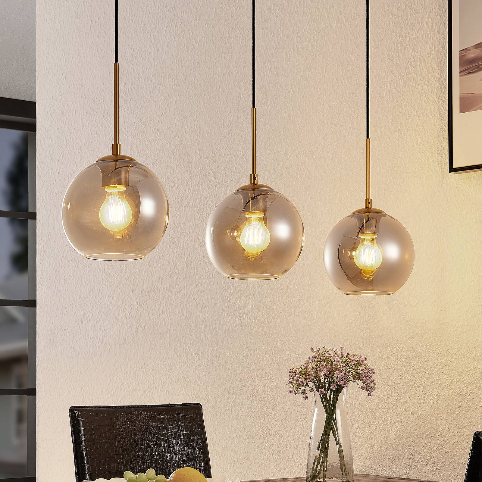 foto del prodotto lampada a sospensione lindby hiwana, grigio fumo, vetro, a 3 luci