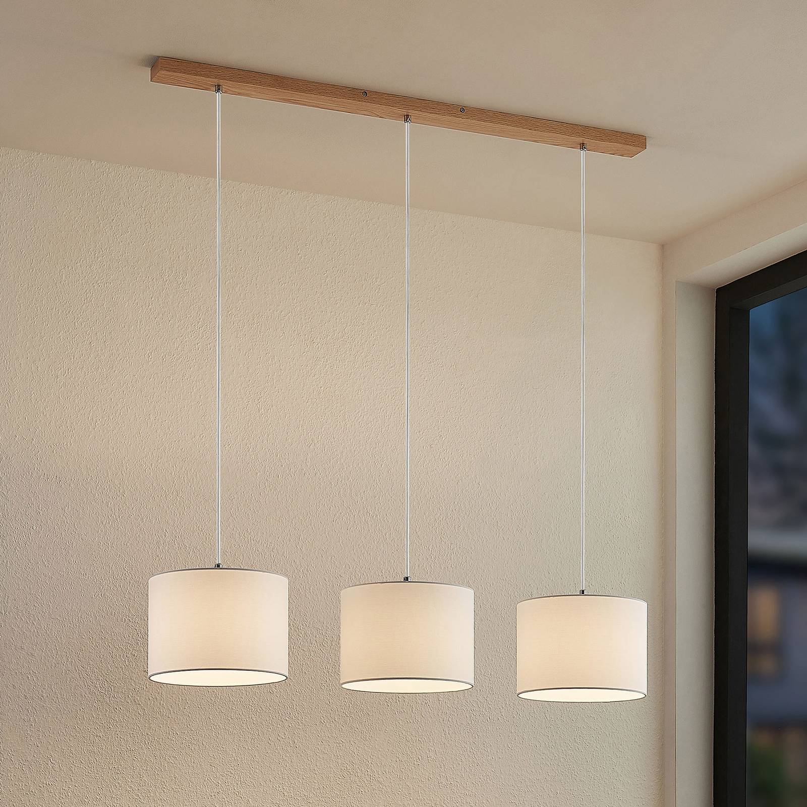 foto del prodotto lampada a sospensione lindby imarin, a 3 luci, bianco, tessuto, 100 cm