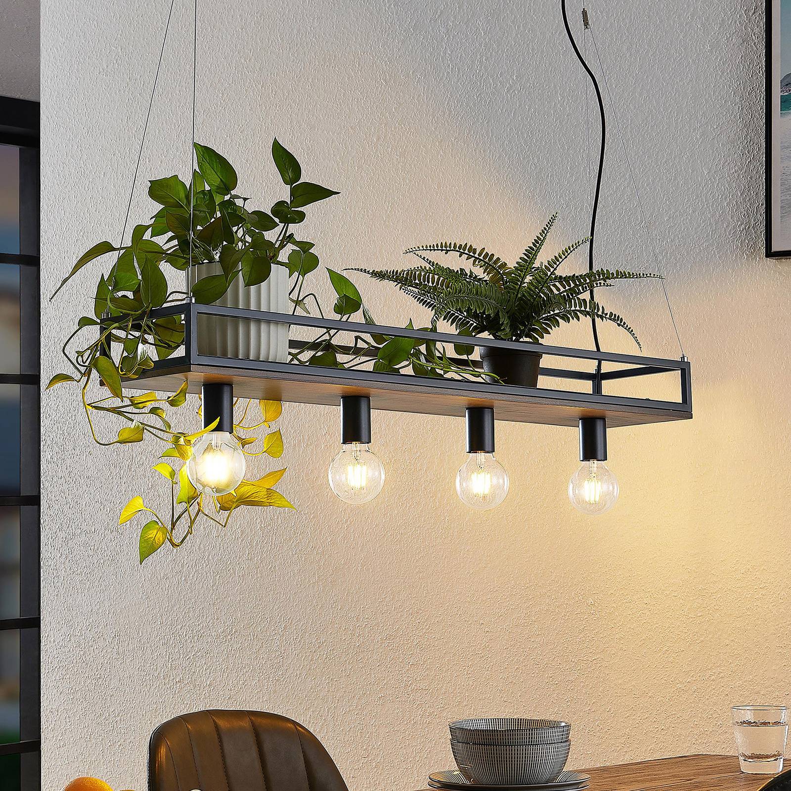 foto del prodotto lampada a sospensione lindby kirista, a 4 luci, nero, legno, 100 cm