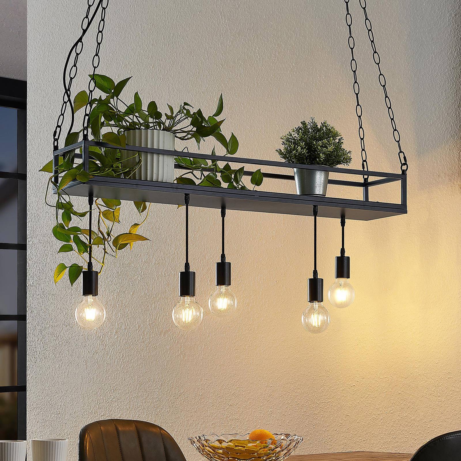foto del prodotto lampada a sospensione lindby kirista, a 5 luci, nero, metallo, 100 cm