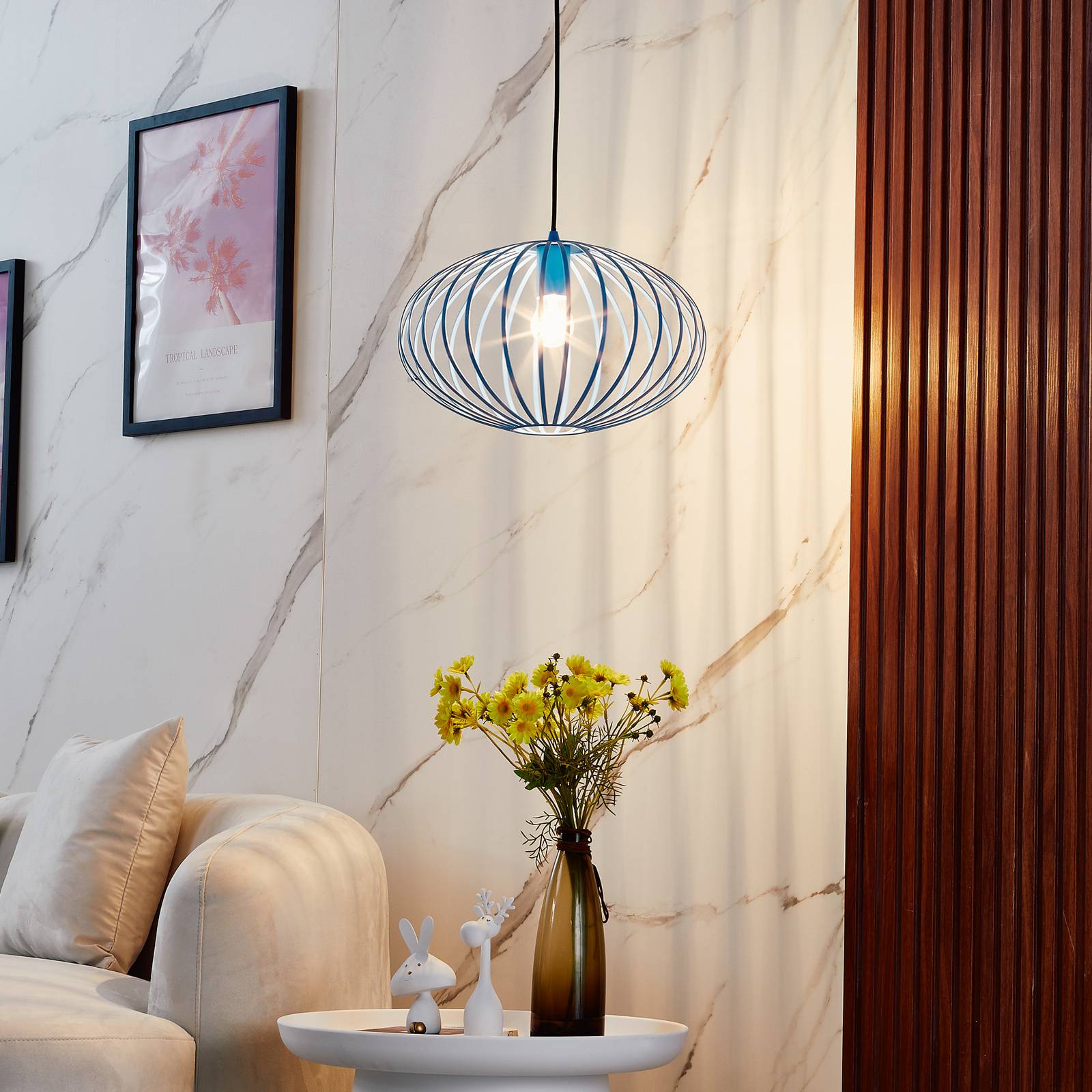 foto del prodotto lampada a sospensione lindby maivi, blu, 40 cm, ferro, gabbia