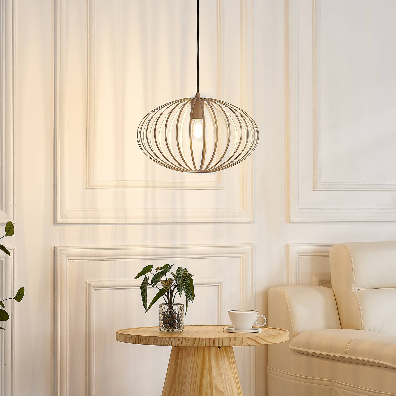 foto del prodotto lampada a sospensione lindby maivi, crema, 40 cm, ferro, gabbia
