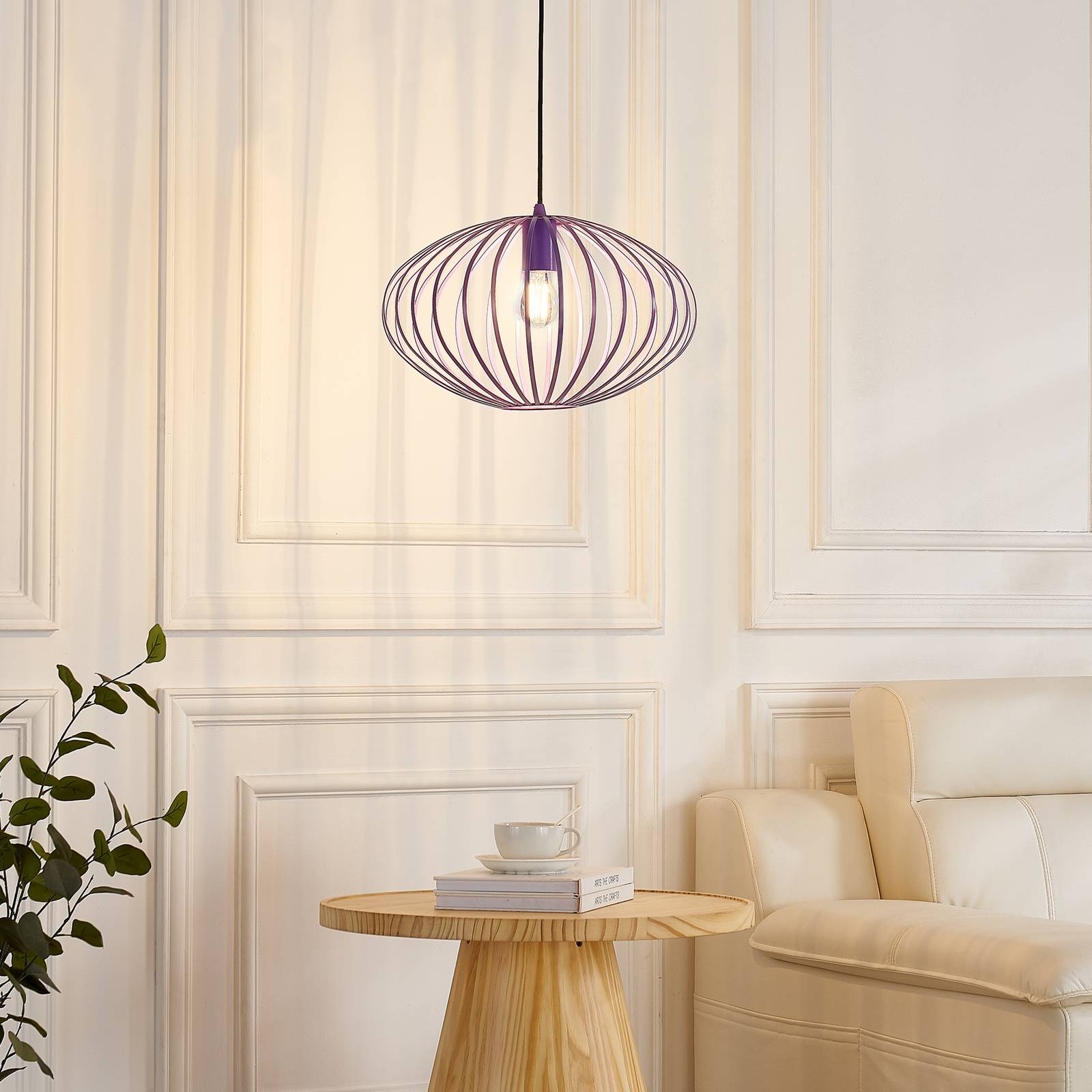 foto del prodotto lampada a sospensione lindby maivi, viola, 40 cm, ferro, gabbia
