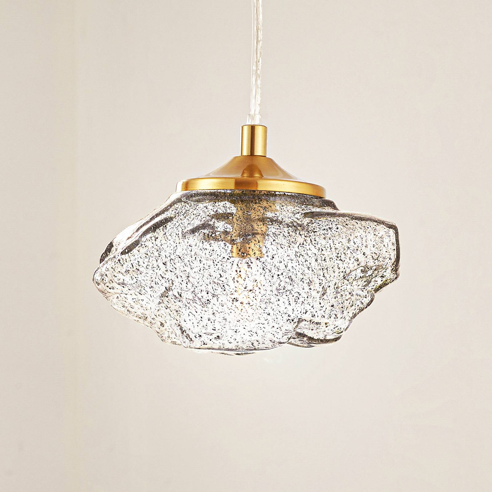 foto del prodotto lampada a sospensione lindby piatra, fumo ottone, vetro, 16 cm, g9
