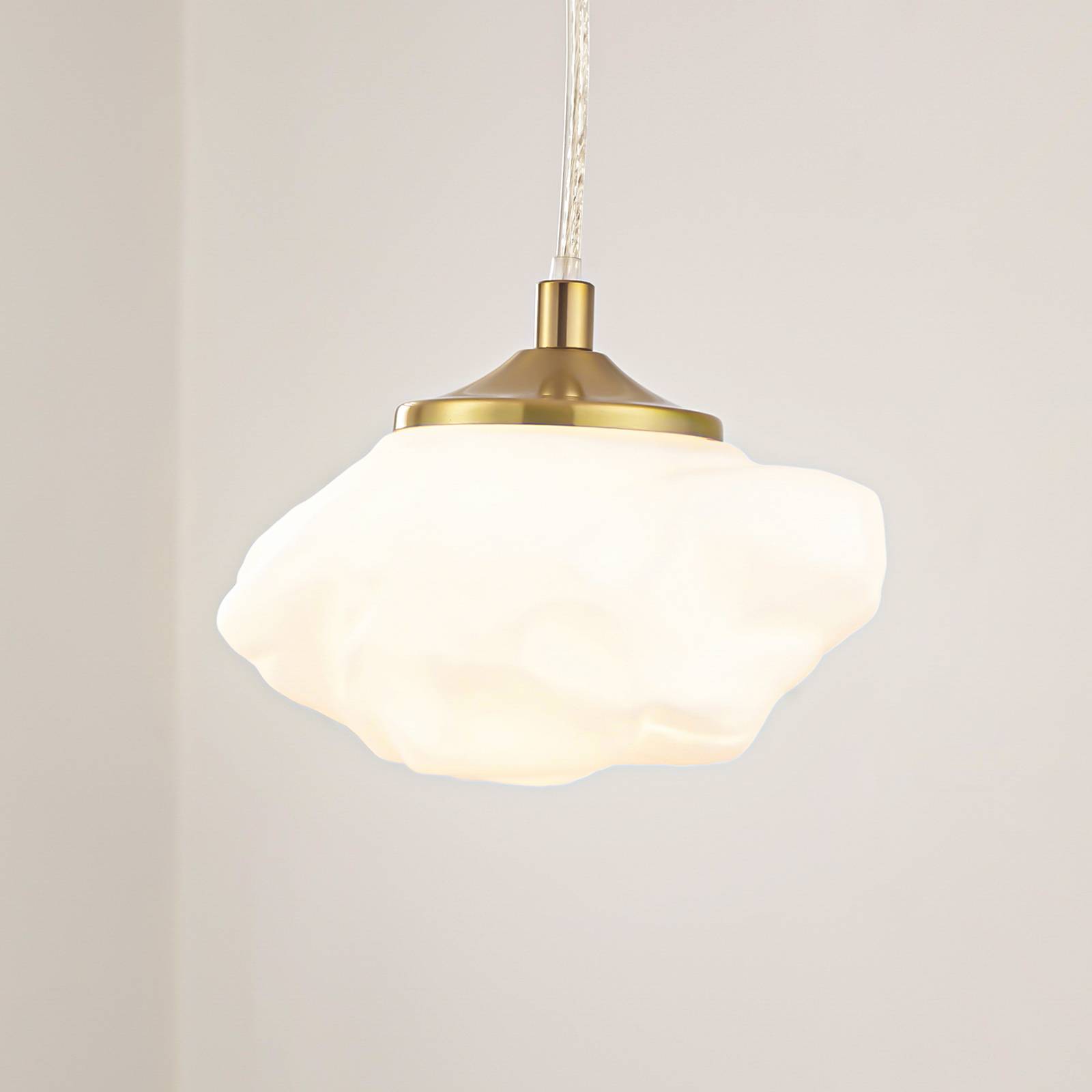foto del prodotto lampada a sospensione lindby piatra, opale ottone, vetro, 16 cm, g9