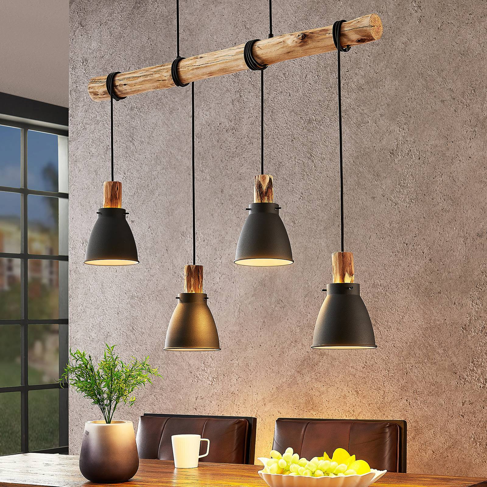 foto del prodotto lampada a sospensione lindby trebale, e14, 15 cm, a 4 luci, legno