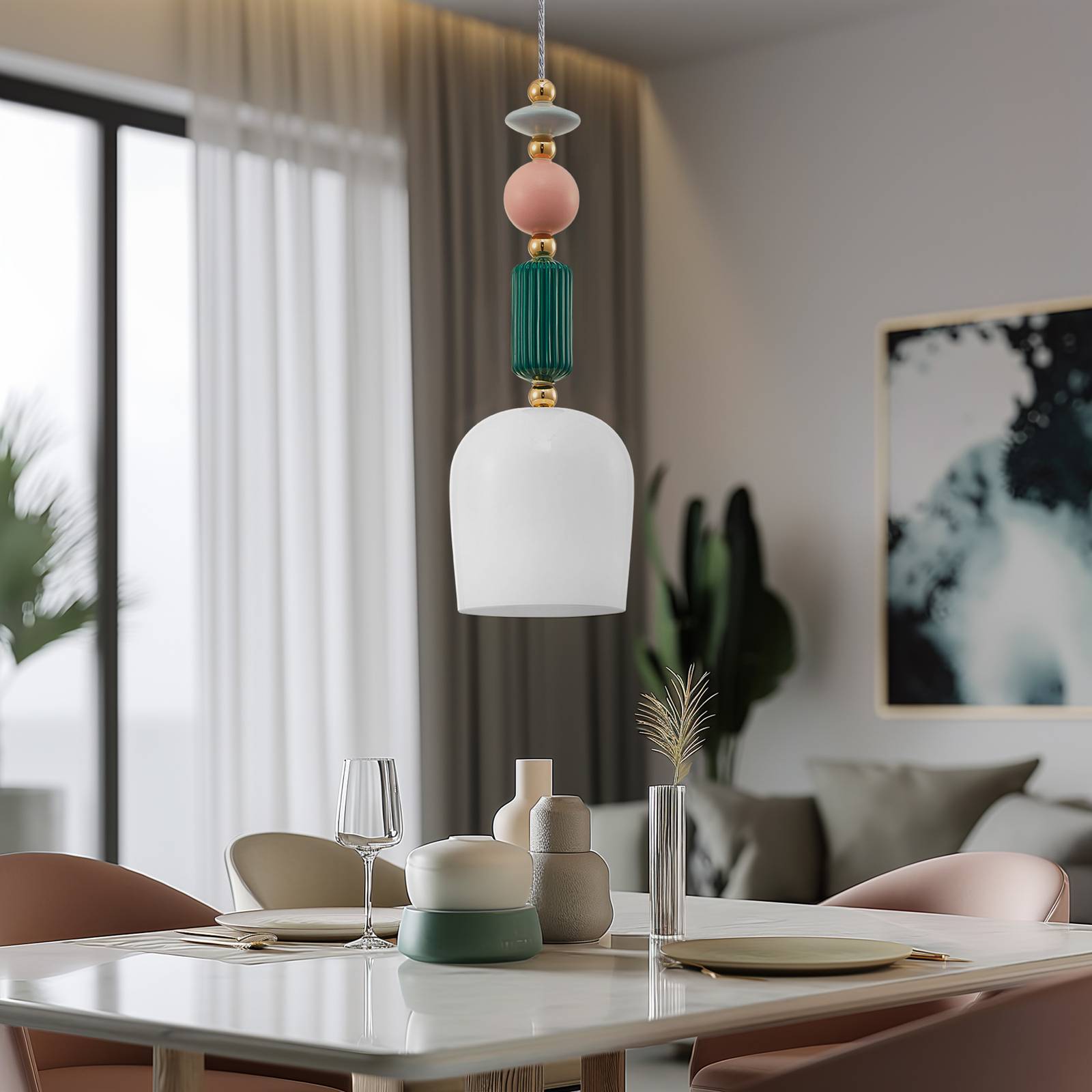 foto del prodotto lampada a sospensione lindby ysoria, grigio rosa verde, ceramica, 16 cm