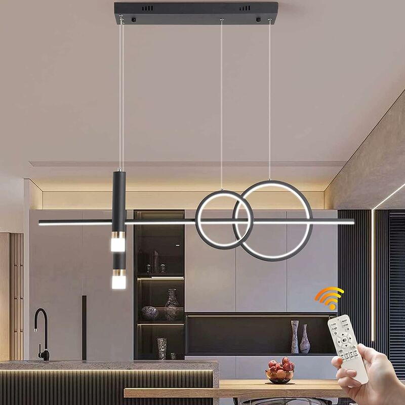 foto del prodotto lampada a sospensione lineare moderna, lampada a sospensione per tavolo da pranzo con telecomando lampada a sospensione regolabile lampadario a led