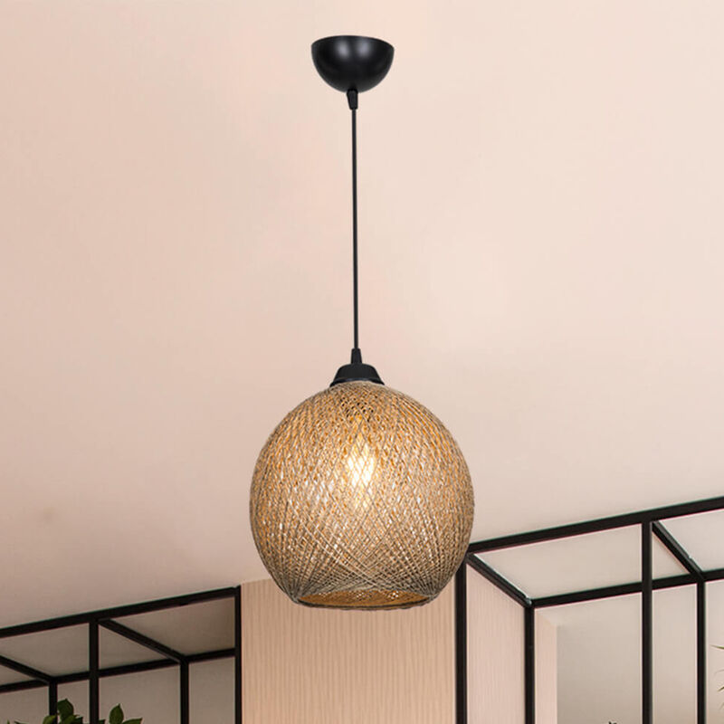 foto del prodotto lampada a sospensione lisburn con paralume a globo in iuta nero naturale lux.pro