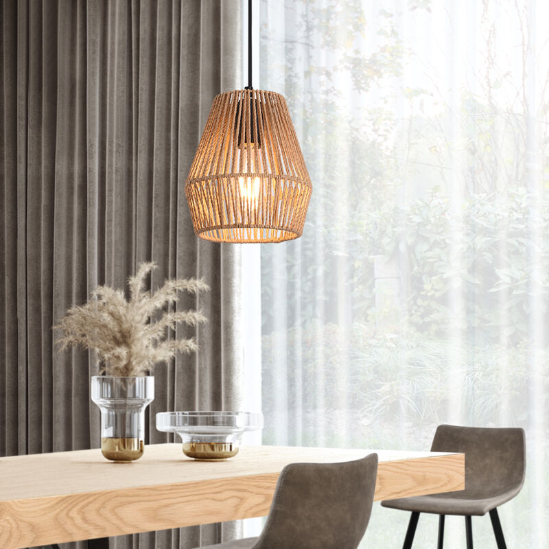 foto del prodotto lampada a sospensione liverpool con paralume fatto con corda beige lux.pro