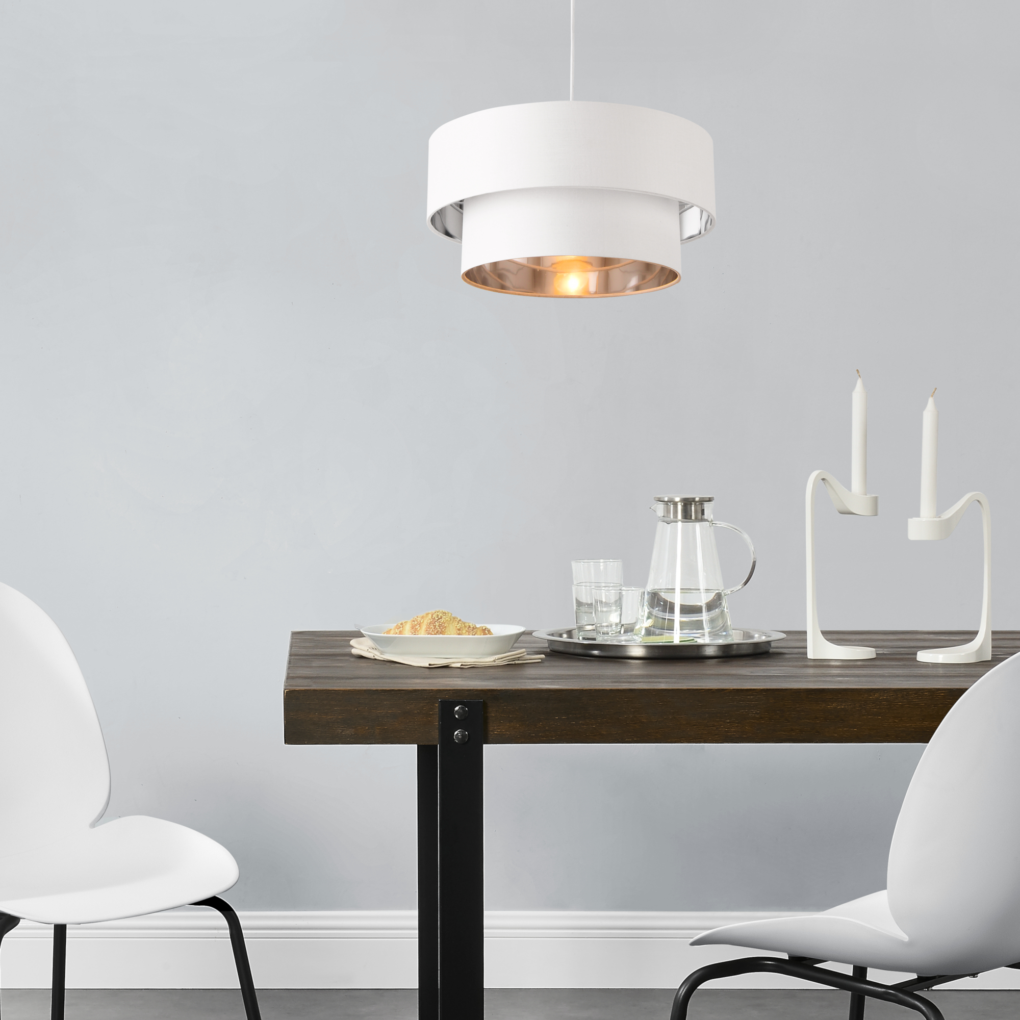 foto del prodotto lampada a sospensione lopar con doppio paralume in tessuto 40 cm - bianco argento lux.pro