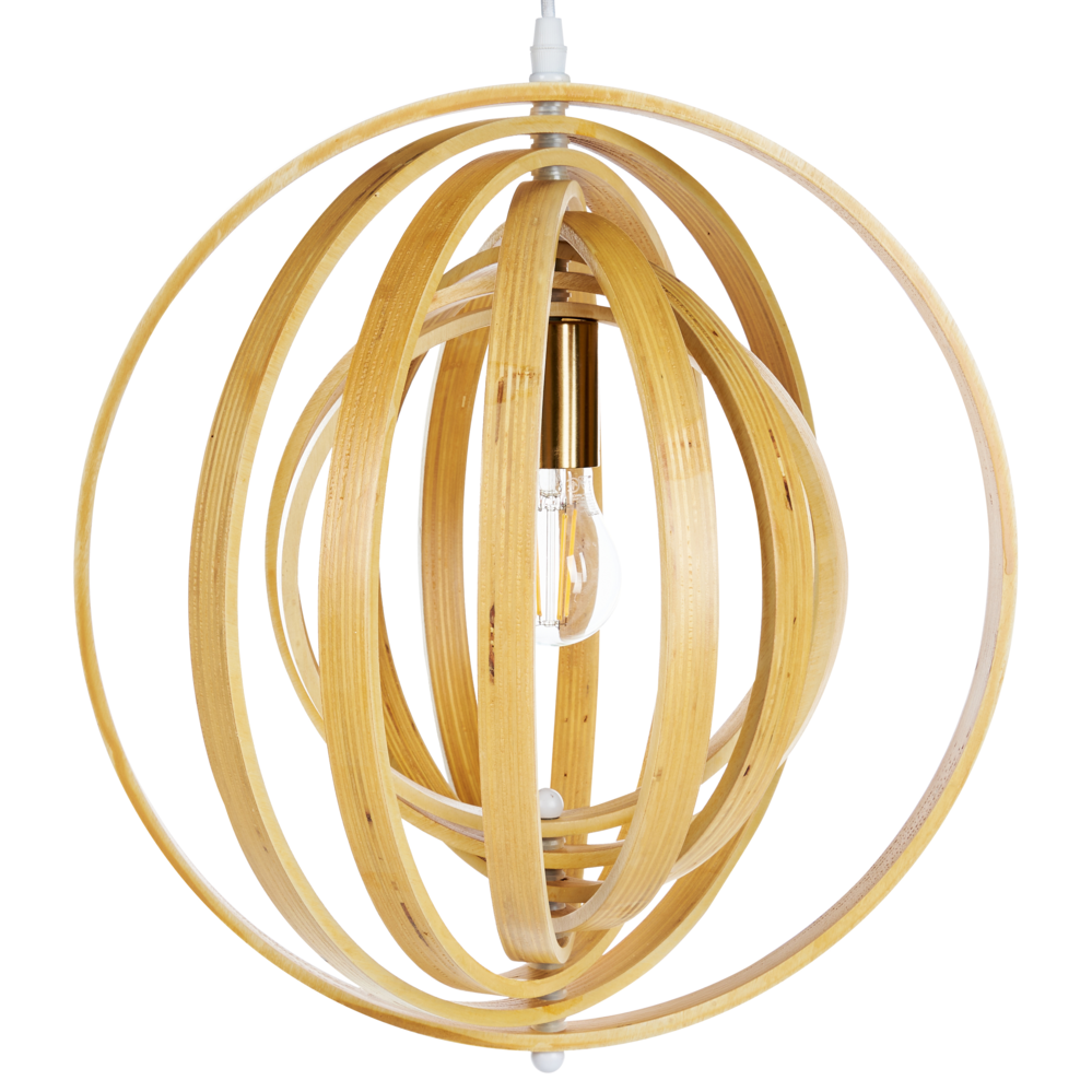 foto del prodotto lampada a sospensione luce legno di pioppo chiaro rotondo paralume regolabile appeso lampada da soffitto