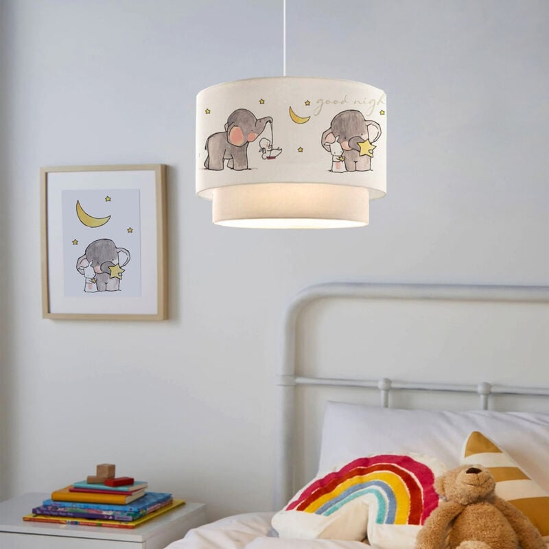 foto del prodotto lampada a sospensione lurgan per cameretta decorato con elefante bianco lux.pro