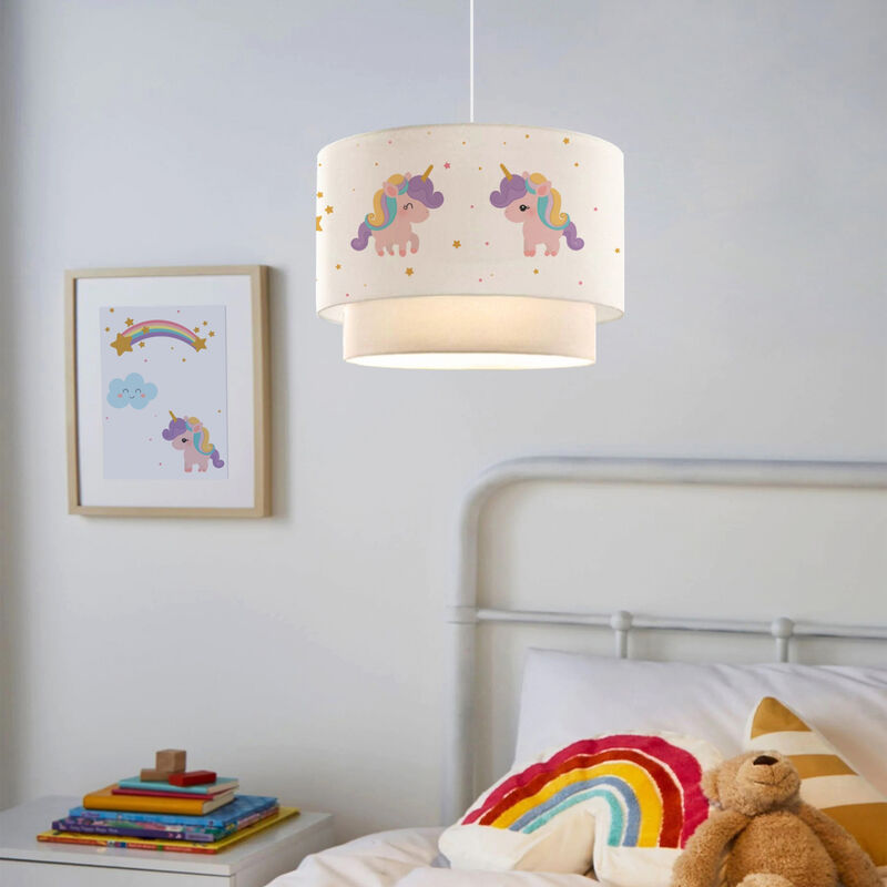 foto del prodotto lampada a sospensione lurgan per cameretta decorato con unicorno bianco lux.pro