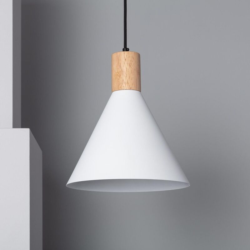 foto del prodotto lampada a sospensione metallo e legno arbat bianco