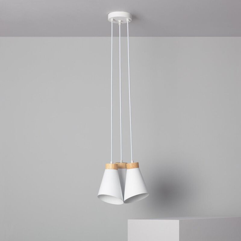 foto del prodotto lampada a sospensione metallo e legno itai bianco