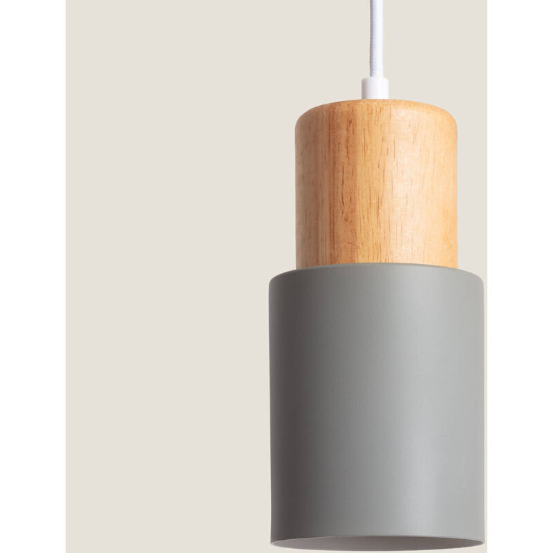 foto del prodotto lampada a sospensione metallo e legno kidonge grigio