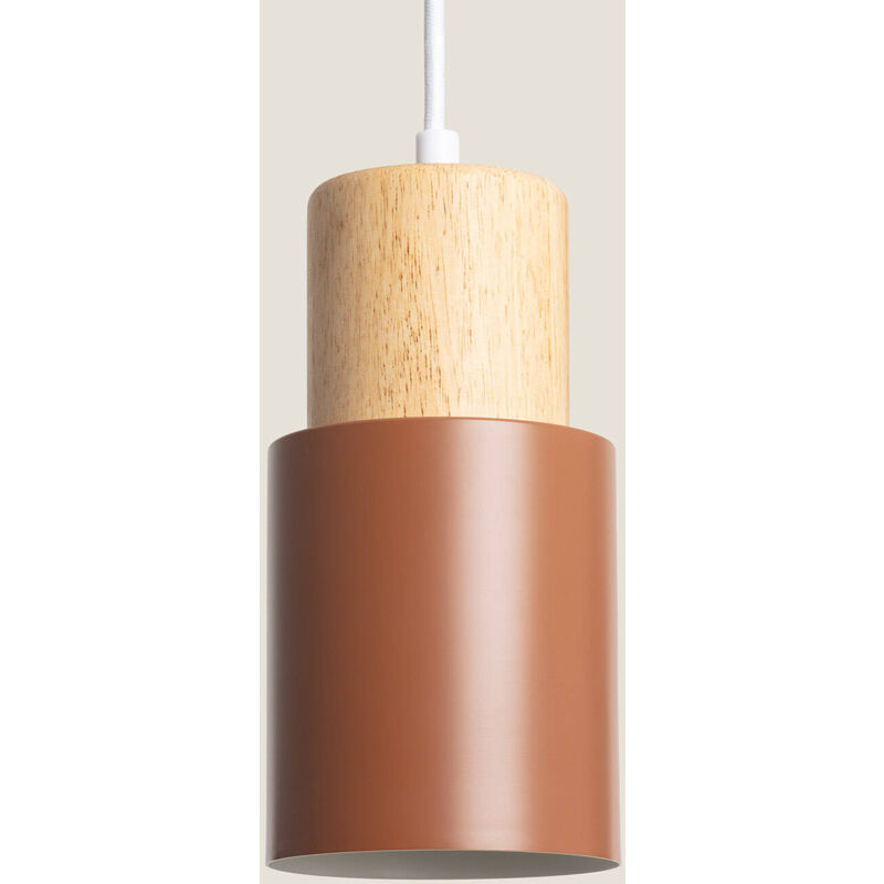 foto del prodotto lampada a sospensione metallo e legno kidonge marrone