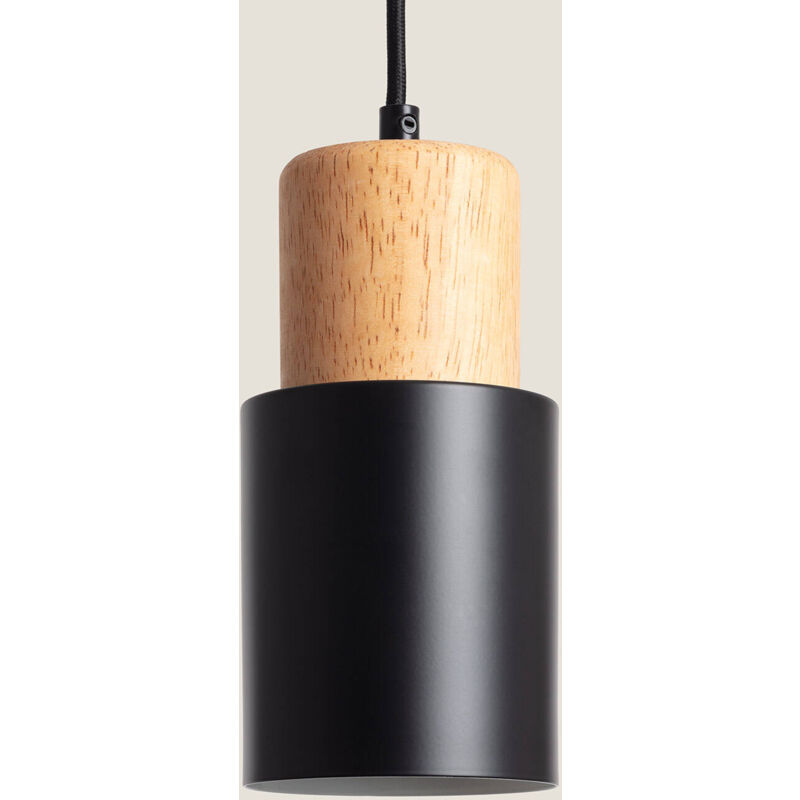 foto del prodotto lampada a sospensione metallo e legno kidonge nero