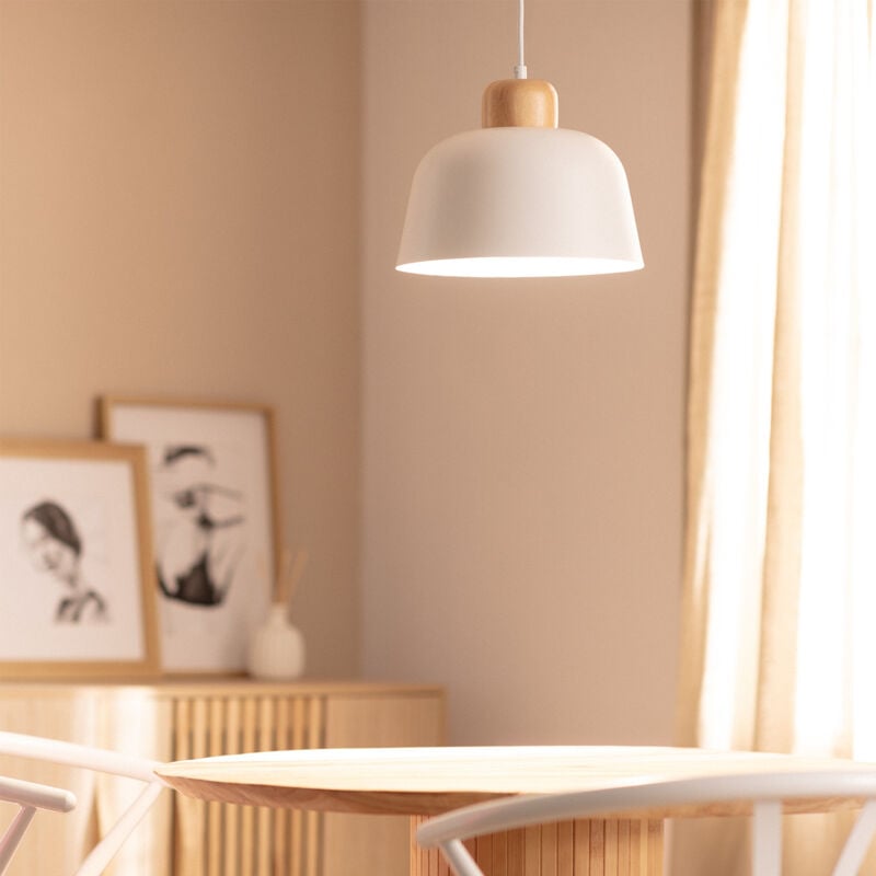 foto del prodotto lampada a sospensione metallo e legno wawak bianco