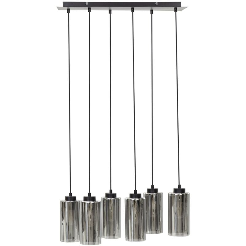 foto del prodotto lampada a sospensione moderna a 6 luci con base in ferro e paralume fum in vetro soggiorno camera da letto illuminazione d ambiente grigio puriri