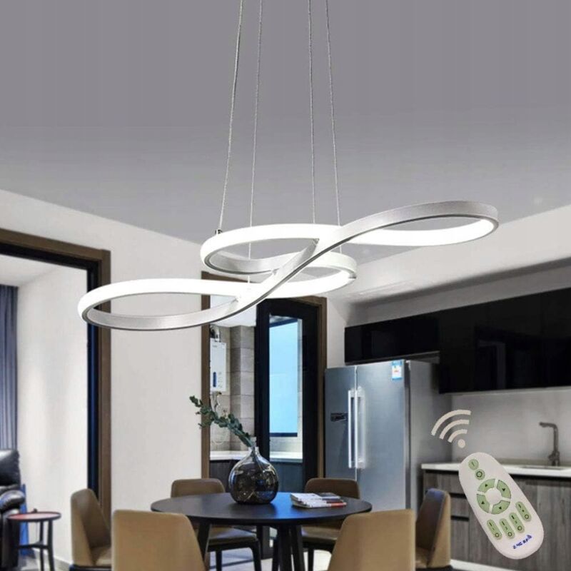 foto del prodotto lampada a sospensione moderna in argento, dimmerabile e telecomandata da 58w