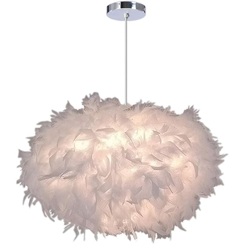 foto del prodotto lampada a sospensione moderna in piuma bianca, lampada a sospensione ovale per camera da letto, diametro 40 cm, altezza 25 cm