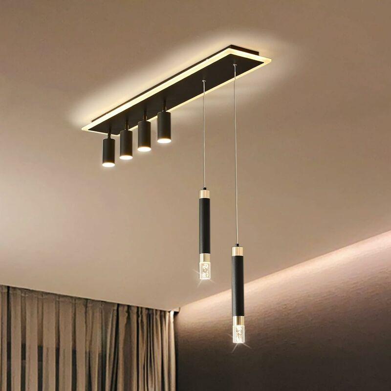 foto del prodotto lampada a sospensione moderna, lampadario dimmerabile a 4 faretti led lampada da soffitto per cucina sala da pranzo camera da letto nero ganeed