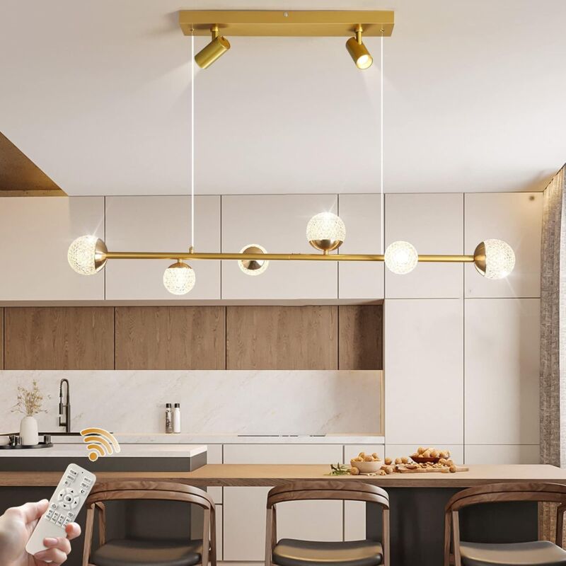 foto del prodotto lampada a sospensione moderna, lampadario dimmerabile in stile nordico con 6 sfere e 2 faretti, lampada a sospensione a led per cucina, sala da