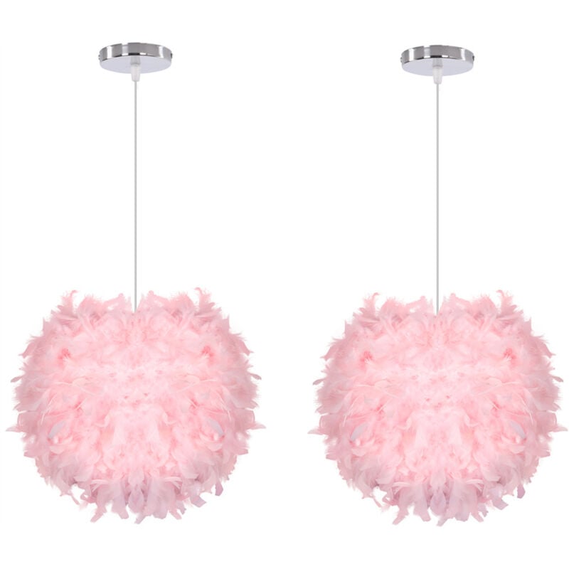 foto del prodotto lampada a sospensione moderna lampadario piuma plafoniera illuminazione regolabile 30cm rosa 2 pezzi