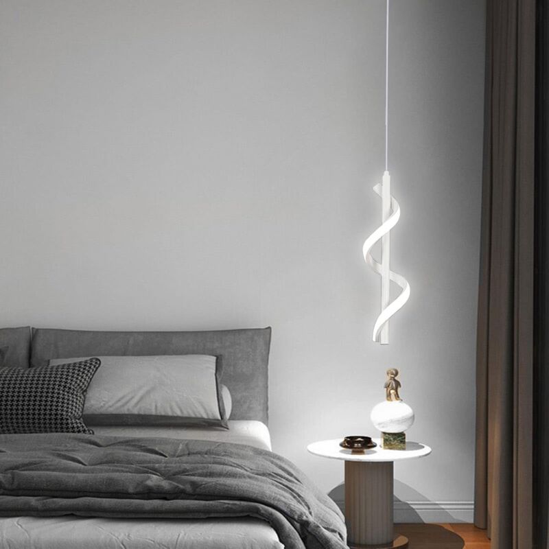 foto del prodotto lampada a sospensione moderna led lampadario a soffitto creativa spirale bianca luce bianco fredda