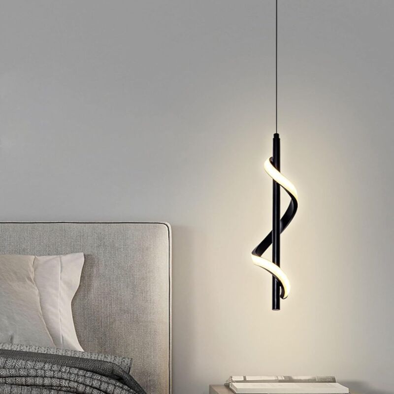 foto del prodotto lampada a sospensione moderna led lampadario a soffitto creativa spirale nera luce bianco caldo