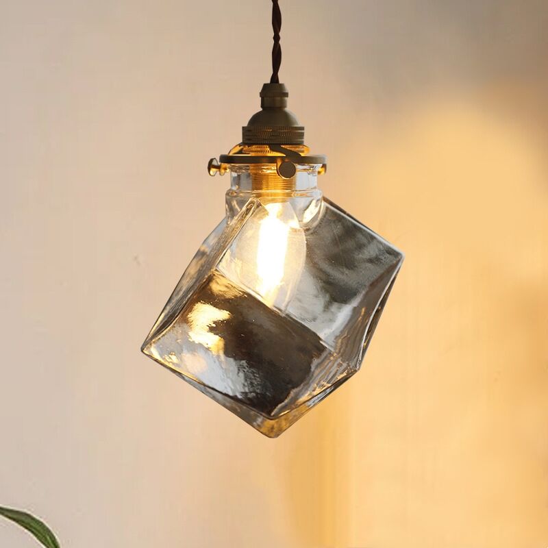 foto del prodotto lampada a sospensione moderna nordico luce a soffitto vetro cubo plafoniera decorata interna b