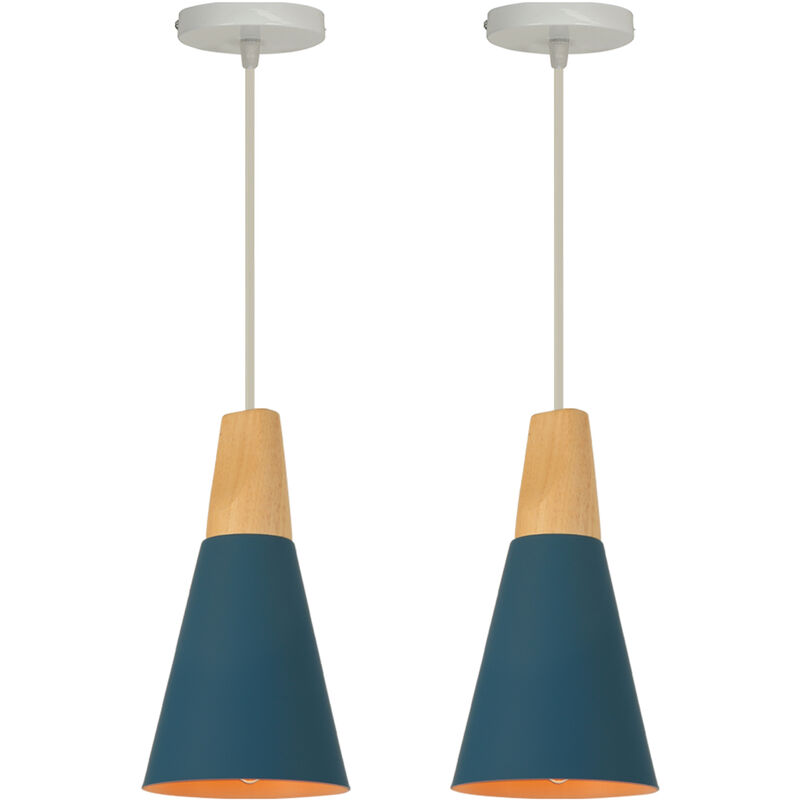 foto del prodotto lampada a sospensione moderna regolabile lampadario da soffitto metallo legno 2 pezzi blu scuro