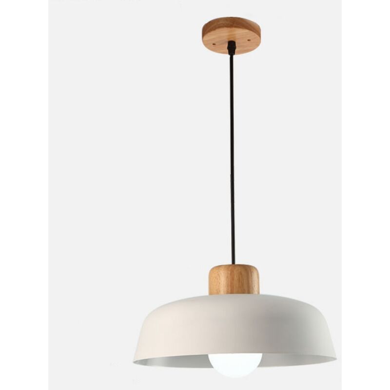 foto del prodotto lampada a sospensione moderna semplice lampadario da soffitto metallo legno rotondo bianco